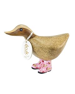DCUK Natural Finish Ducky with Floral Welly Boots-Pink